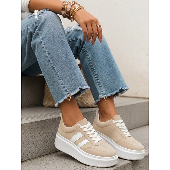 Dámské kožené tenisky LA319 ZY1378 béžové - FashionStreet 