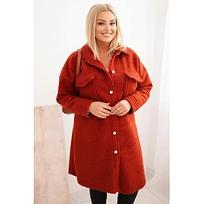 Dámský kabát Plus Size s vlnou ART0286 rudy - Kesi