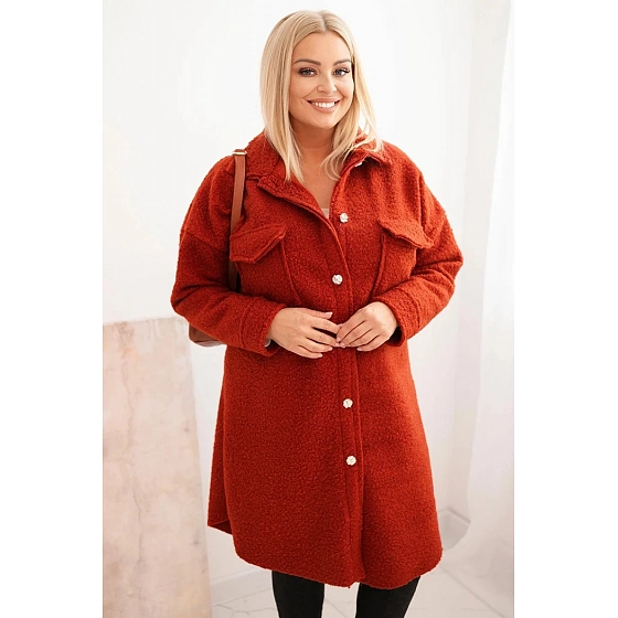 Dámský kabát Plus Size s vlnou ART0286 rudy - Kesi