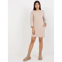 Dámské šaty LO SK LK 259.08 Béžová s bílou - Rue Paris