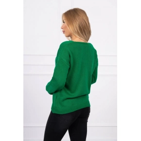 Svetr S202-15 s výstřihem do V zelený - Kesi
