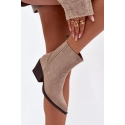Dámské kotníkové boty na podpatku 6350 Béžová - Ideal Shoes