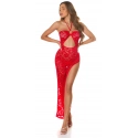 Dámské sexy krajkové šaty s výstřihem 0000K20862 Červená - Koucla