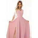 Dámské dlouhé krajkové šaty 309-13 AMBER pudrově růžové - Numoco