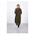 Dámský dlouhý svetr s kapucí S2020-14 Khaki tmavě zelená - K-Fashion