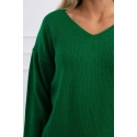 Svetr S202-15 s výstřihem do V zelený - Kesi