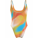 Dámské jednodílné plavky SCOOP ONE PIECE-PRINT KW0KW02086 0G0 oranžovožluté - Calvin Klein