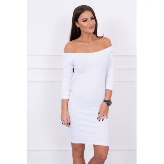 Dámské mini vroubkované šaty 8974 Bílá - K-Fashion