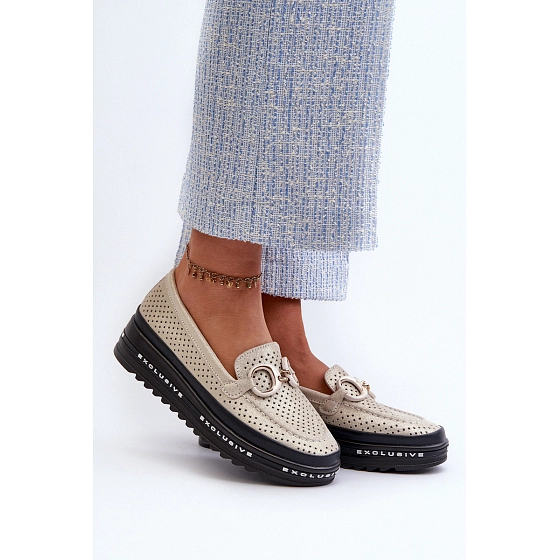 Lesklé kožené dámské mokasíny LR750 zlaté - S.Barski