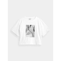 Dámský crop top s potiskem H4Z21-TSD029 10S Bílá s černou - 4F