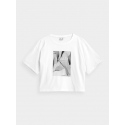 Dámský crop top s potiskem H4Z21-TSD029 10S Bílá s černou - 4F
