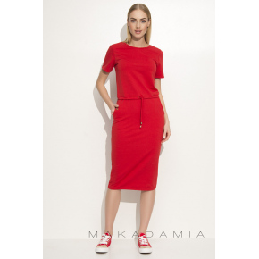 Dámské šaty na denní nošení se zavazováním v pase červené - Makadamia