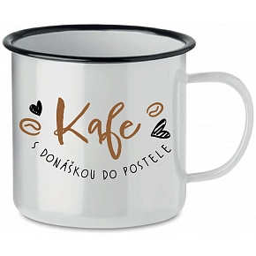 KAFE S DONÁŠKOU DO POSTELE - bílý plecháček 350 ml