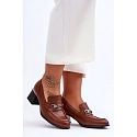 Dámské kožené poloboty na sloupek podpatku 20111 Hnědá s černou - Step in Style