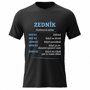 Pánské bavlněné tričko s potiskem - HODINOVÁ SAZBA - ZEDNÍK - černé