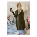 Dámský dlouhý svetr s kapucí S2020-14 Khaki tmavě zelená - K-Fashion