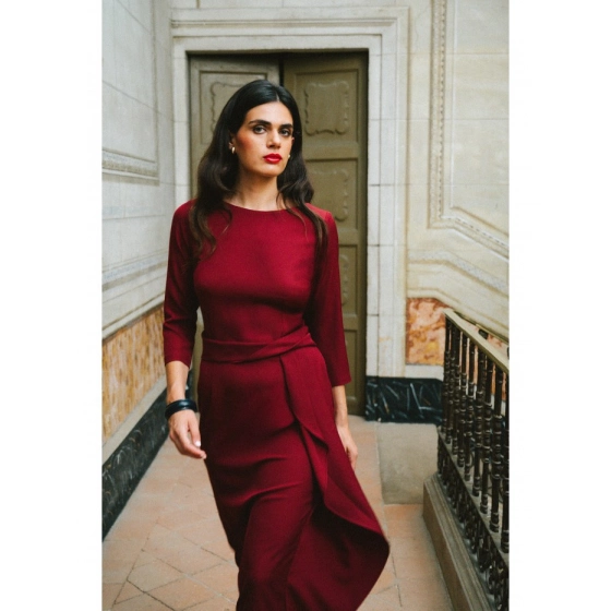 Šaty s volánkem S425  bordó - Stylove