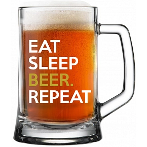 SKLENKA EAT SLEEP BEER. REPEAT - pivní sklenice 0,5 l