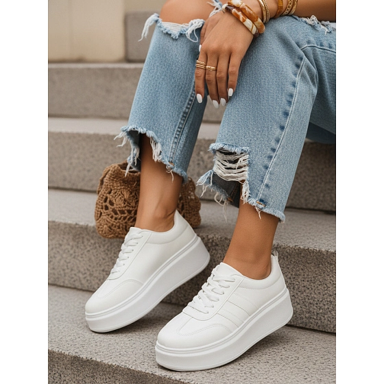 Dámské kožené tenisky ZY1376 bílé - Fashionstreet