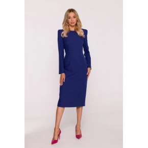 Dámské tužkové šaty s ozdobnými rameny S412 modré - Stylove