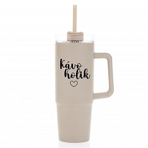 KÁVOHOLIK - béžový cestovní termohrnek s průhledným víčkem 900 ml KÁVOHOLIK - béžový cestovní termohrnek s průhledným víčkem 900 ml