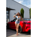 Dámský sexy zavinovací top s krajkou R1300A modrý s květy - J. Stars