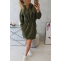 Dámské šaty s kapucí 68470 Khaki zelená - K-Fashion