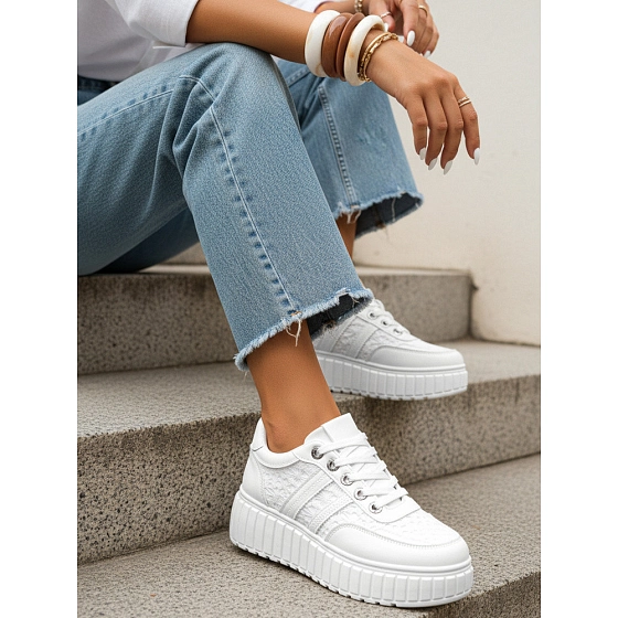 Dámské kožené tenisky ZY1394 bílé - FashionStreet