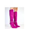 Dámské vysoké kozačky na podpatku AX-125 Fuchsie - COMER 