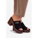 Dámské pantofle / sandály na platforma podpatku 17400 Černá s hnědou - Vinceza