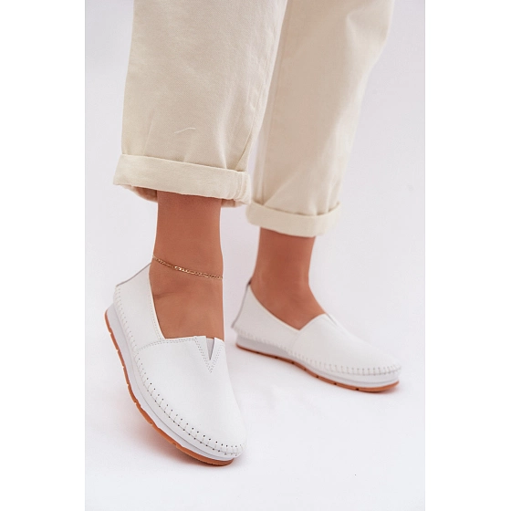 Kožené dámské polobotky LR61-7051 bílé - S.Barski