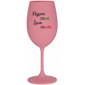 NEJSEM ONLINE JSEM ONWINE - růžová sklenice na víno 350 ml