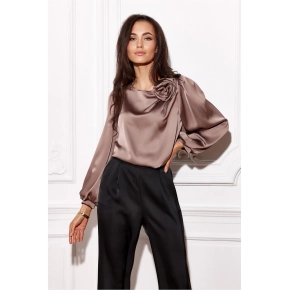 Dámská saténová halenka BLU0194 hnědá - Roco Fashion