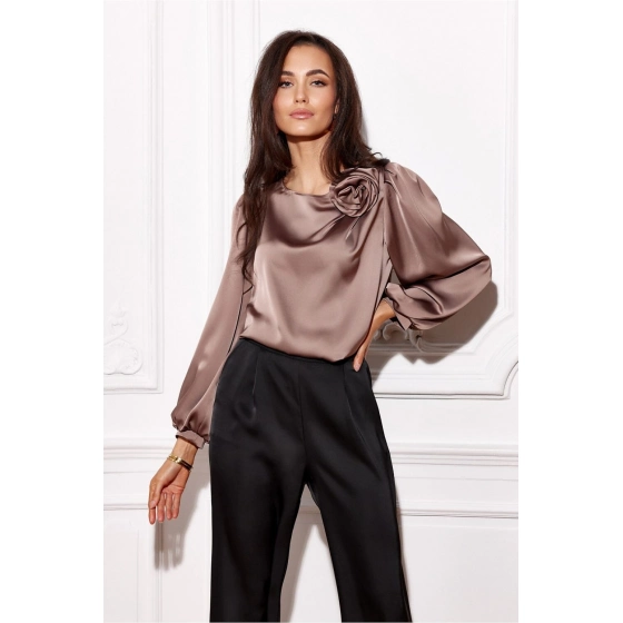 Dámská saténová halenka BLU0194 hnědá - Roco Fashion