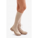 Dámské kozačky s ponožkovým svrškem 68129 Světle béžová - CM Paris