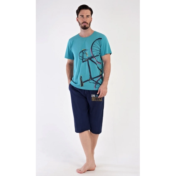 Pánské pyžamo bermudy Dominik mentolové - Vienetta