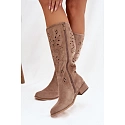 Ažurové kozačky na klínu NS596P béžové - Seastar
