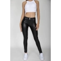 Dámské kalhoty Hugz Black Faux Leather Mid Waist - HUGZJEANS