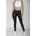 Dámské kalhoty Hugz Black Faux Leather Mid Waist - HUGZJEANS