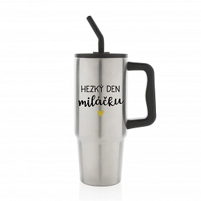 HEZKÝ DEN MILÁČKU - stříbrný cestovní termohrnek 900 ml HEZKÝ DEN MILÁČKU - stříbrný cestovní termohrnek 900 ml