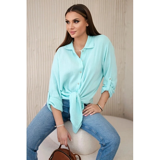 Bavlněná mušelínová košile Art208 tyrkysová - Kesi