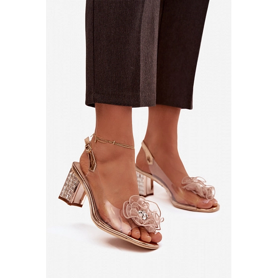 Dámské sandály na podpatku s ozdobou D&A MR52-238 Růžové zlato - D&A
