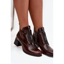 Kožené lakované kotníčkové boty 60560 vínově hnědá - Zazoo
