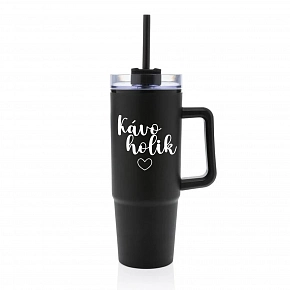 KÁVOHOLIK - černý cestovní termohrnek s průhledným víčkem 900 ml
