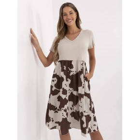 Dámské šaty DHJ SK 253701.80 Béžová s hnědou - FPrice
