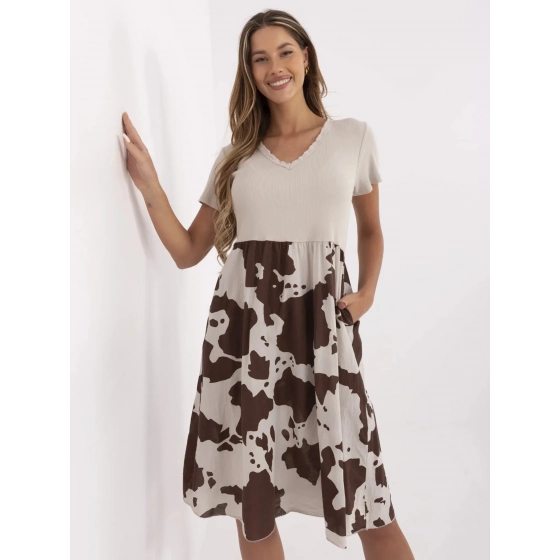 Dámské šaty DHJ SK 253701.80 Béžová s hnědou - FPrice