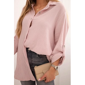 Bavlněná mušelínová košile Plus Size 65622 pudrově růžová - Kesi