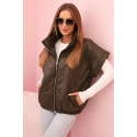 Dámská prošívaná vesta 5684 Khaki tmavě zelená - K-Fashion