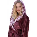 Dámský župan s kapucí dlouhý Flora 3956 4853 vínovo-bílý - Vestis