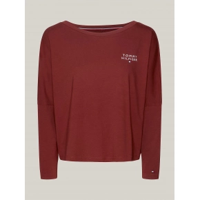 Dámské tričko s dlouhým rukávem UW0UW04153 DW5 kaštanové - Tommy Hilfiger